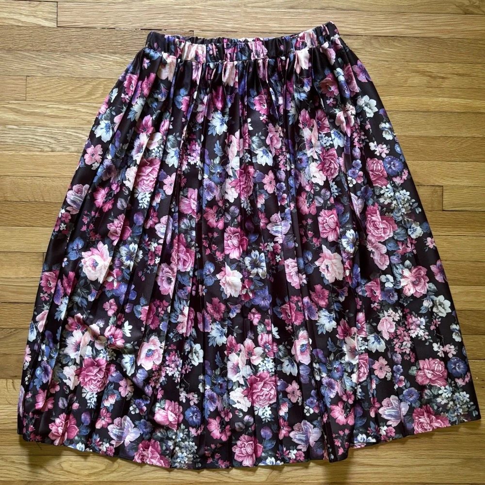 Vintage 80s 90s Leni-Leni Midi Floral‎ Pleated Skirt 10 Cottagecore Whimsigoth